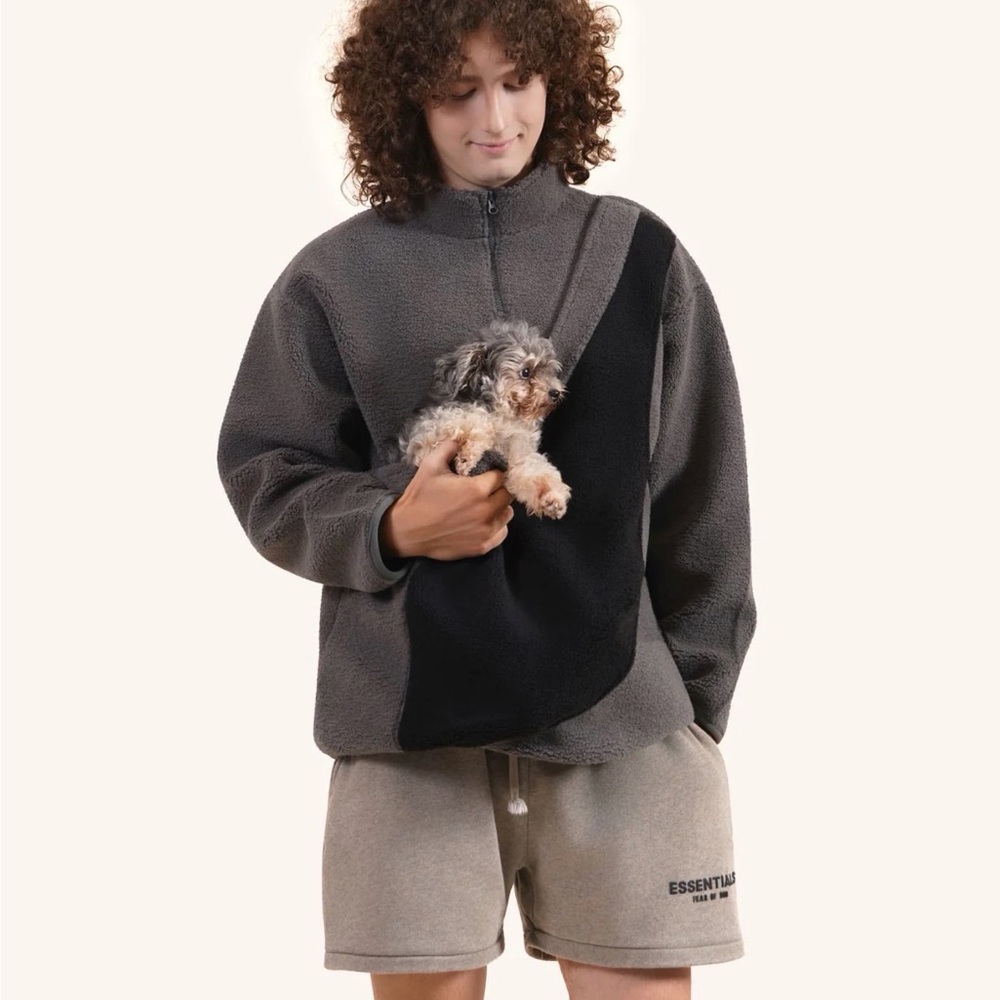 BeeLaunch Fleece Sweater with Kangaroo pouch pet carriers Dark Gray size Large - Picture 2 of 7